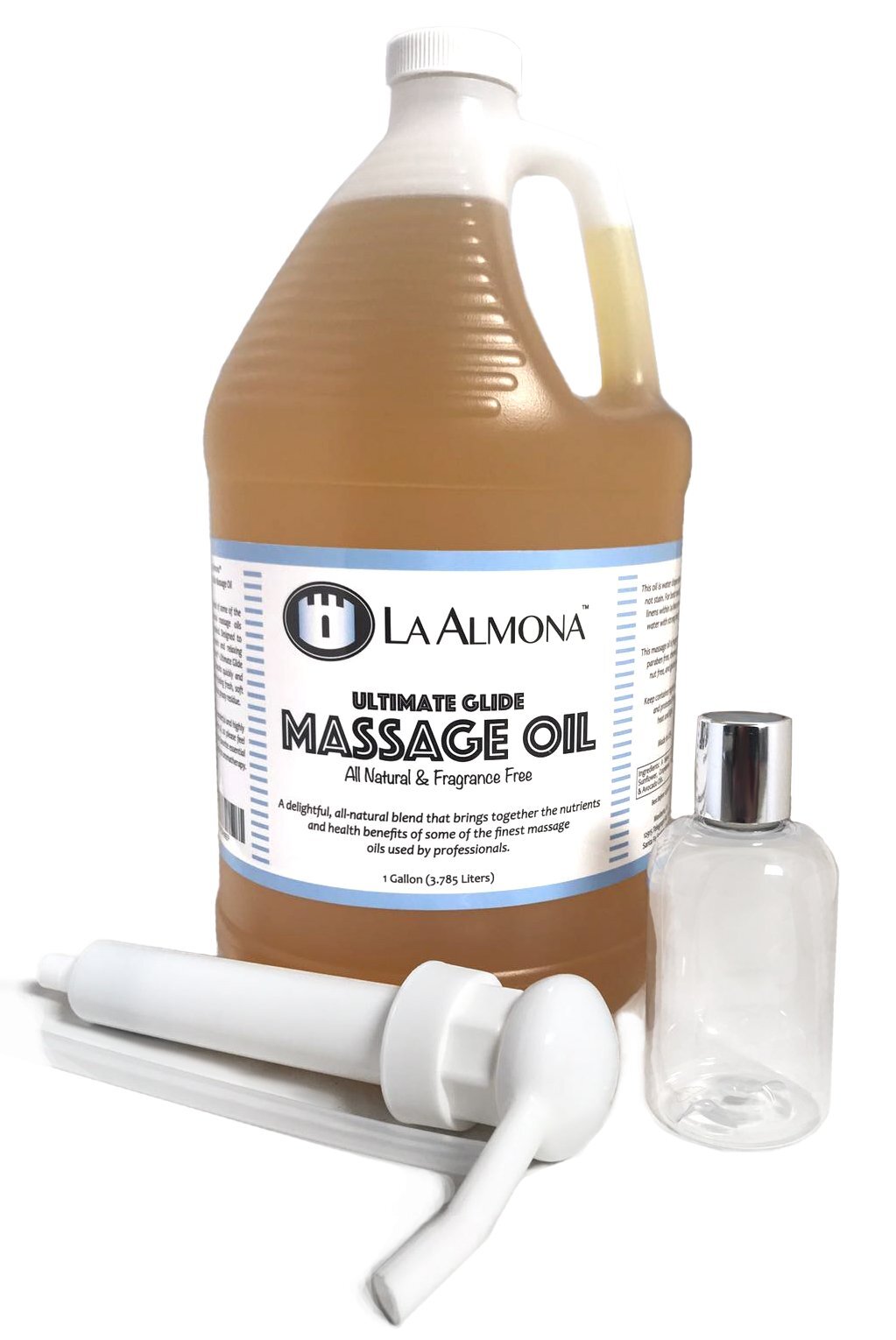 La Almona – Ultimate Glide Massage Oil, 1 Gallon with Dispensing Pump & 4oz