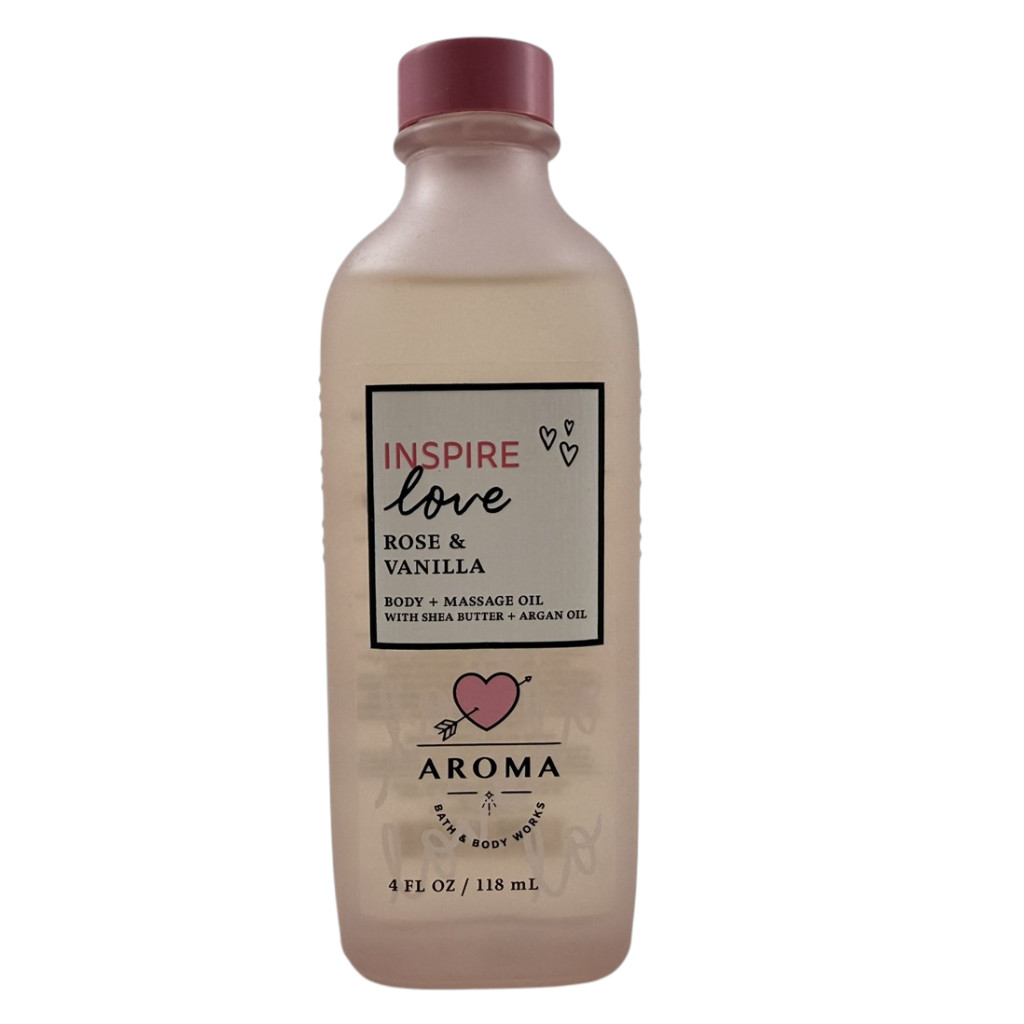 Bath & Body Works NEW Inspire Love Rose & Vanilla Body & Massage Oil 4oz Aroma