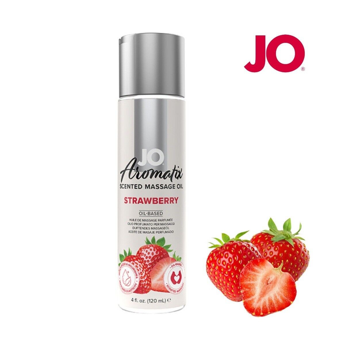 Jo Aromatix Kissable Strawberry Scented Massage Oil Body Glide Lubricant 4oz