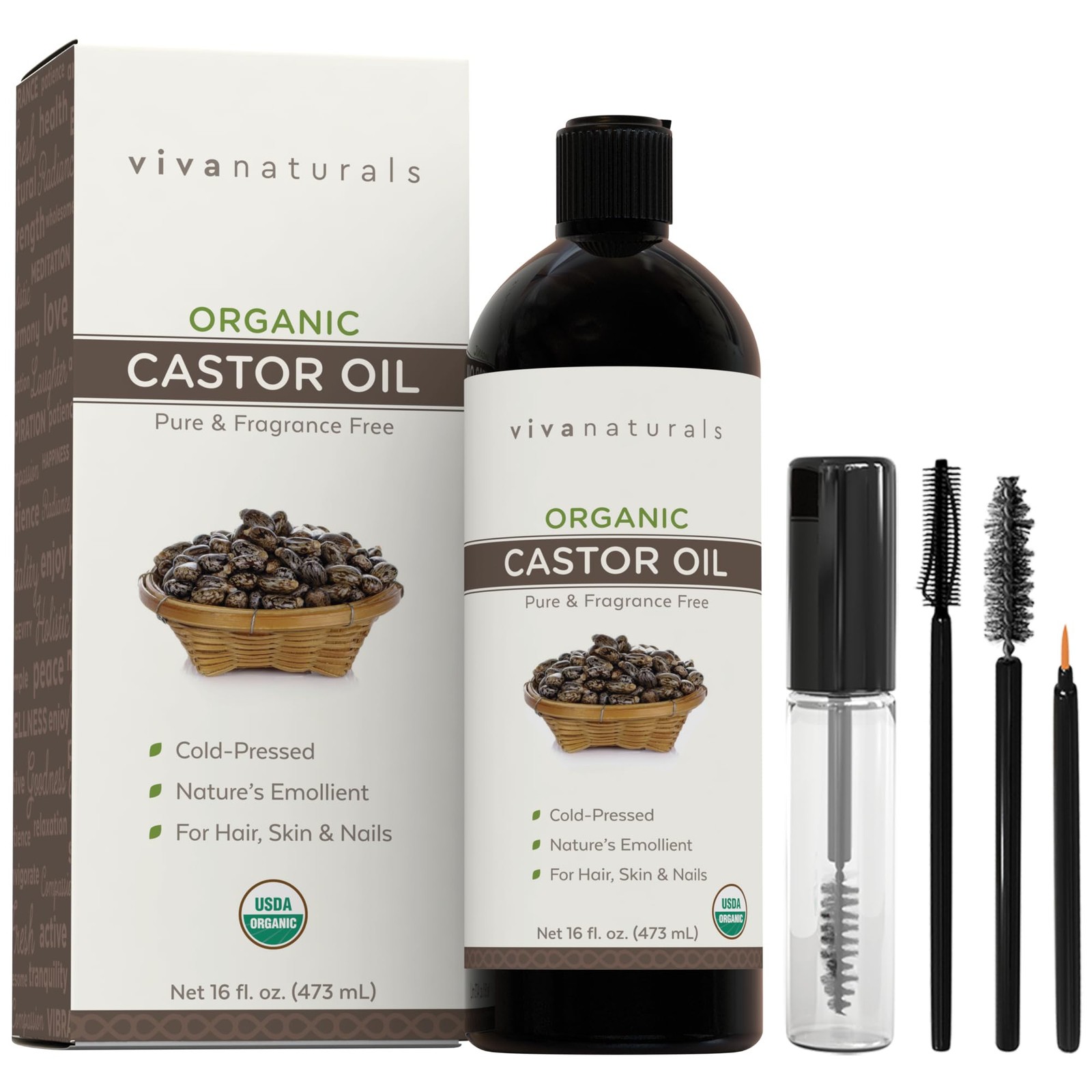 Organic Castor Oil for Eyelashes and Eyebrows (16 Fl Oz) – USDA Certified Organi