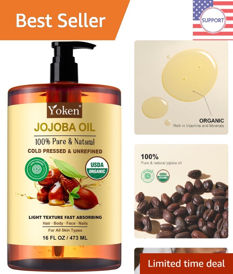 16oz USDA Certified Organic Jojoba Oil – Cold Pressed for Irresistibly Soft Skin