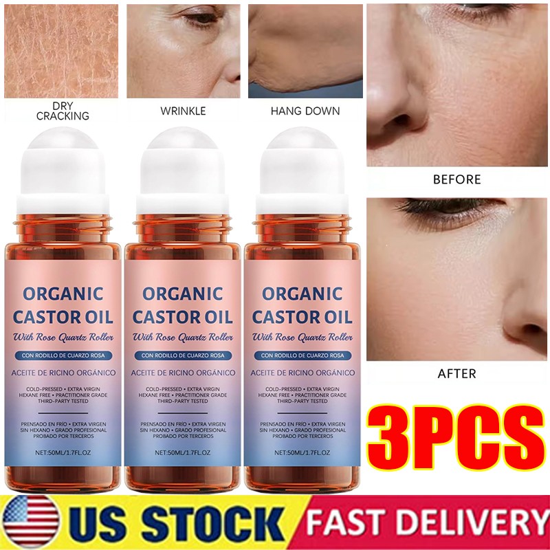Organic Golden Castor Oil Roll-On with Rose Quartz for Skin,Hair & Wrinkle HOT