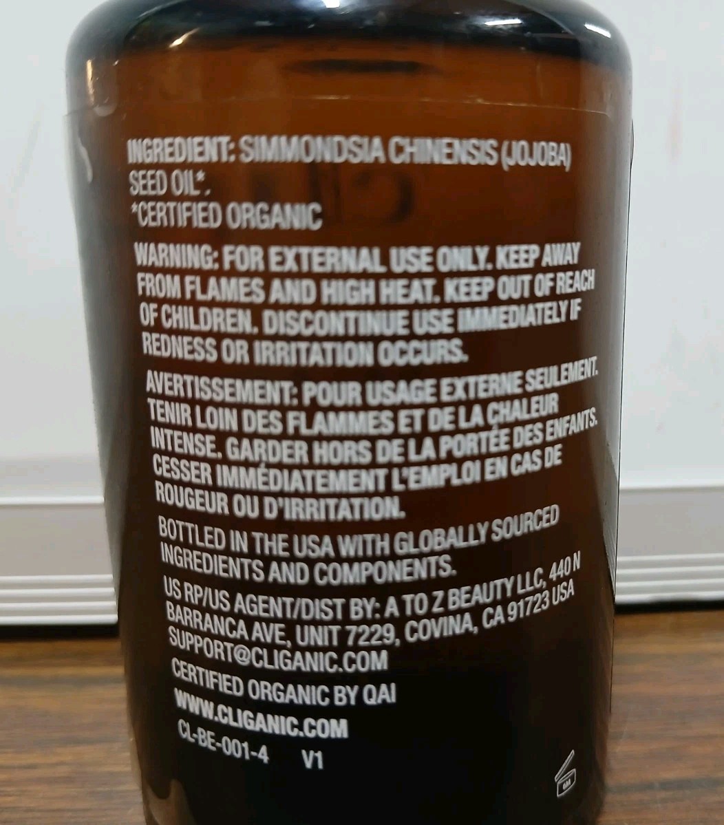 Cliganic Organic Jojoba Oil, Cold Pressed Hexane Free 100% Pure, 120 mL (4oz)