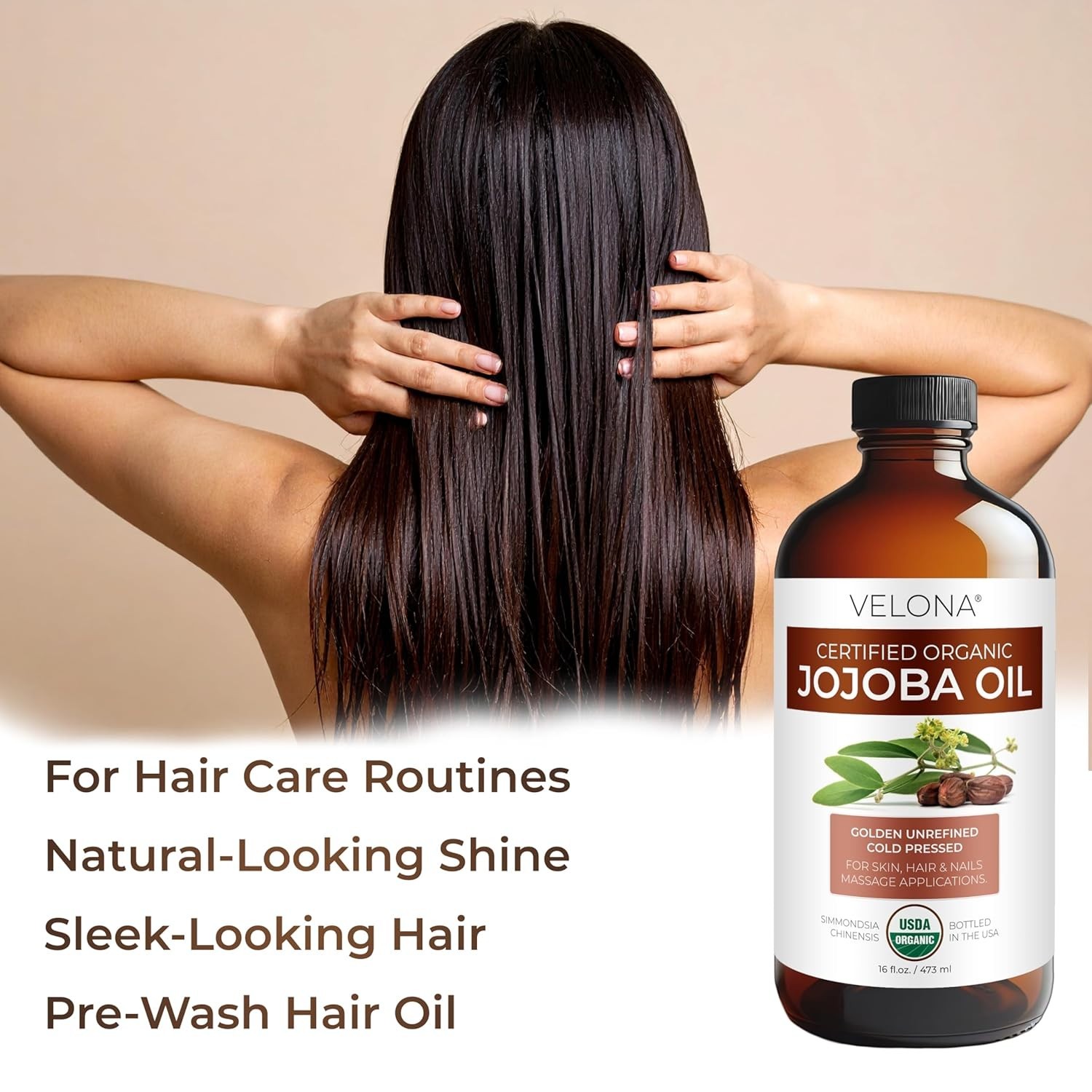 USDA Organic Jojoba Oil – 16 fl oz Glass Bottle, Cold Pressed, Pump