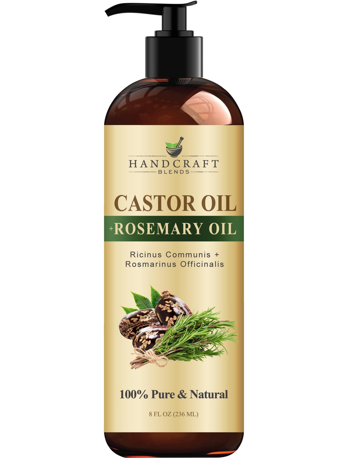 Castor Oil with Rosemary 8 Fl Oz | 100% Pure Carrier Oil for Hair & Skin