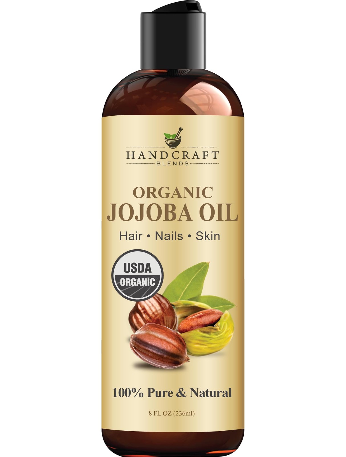 USDA Organic Jojoba Oil Cold Pressed 8 Fl Oz 100% Pure & Natural for Hair Skin &