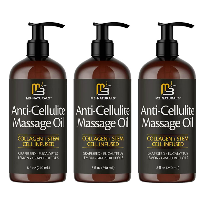 M3 Naturals Cellulite Massage Oil 8oz – Collagen, Plant Stem Cell, Skin Firming