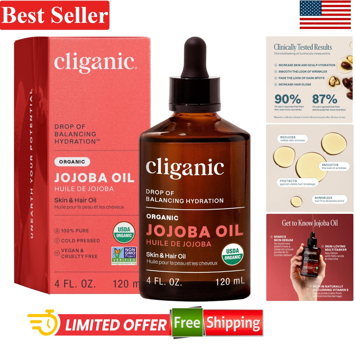 Hypoallergenic Organic Jojoba Oil 4 Fl Oz – Pure Moisturizer for All Skin Types