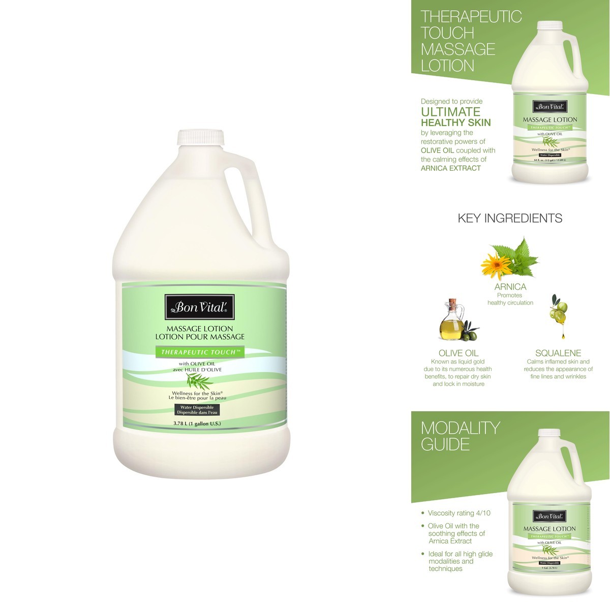 Bon Vital’ Bon Vital Therapeutic Touch Massage Lotion 1-Gallon Olive