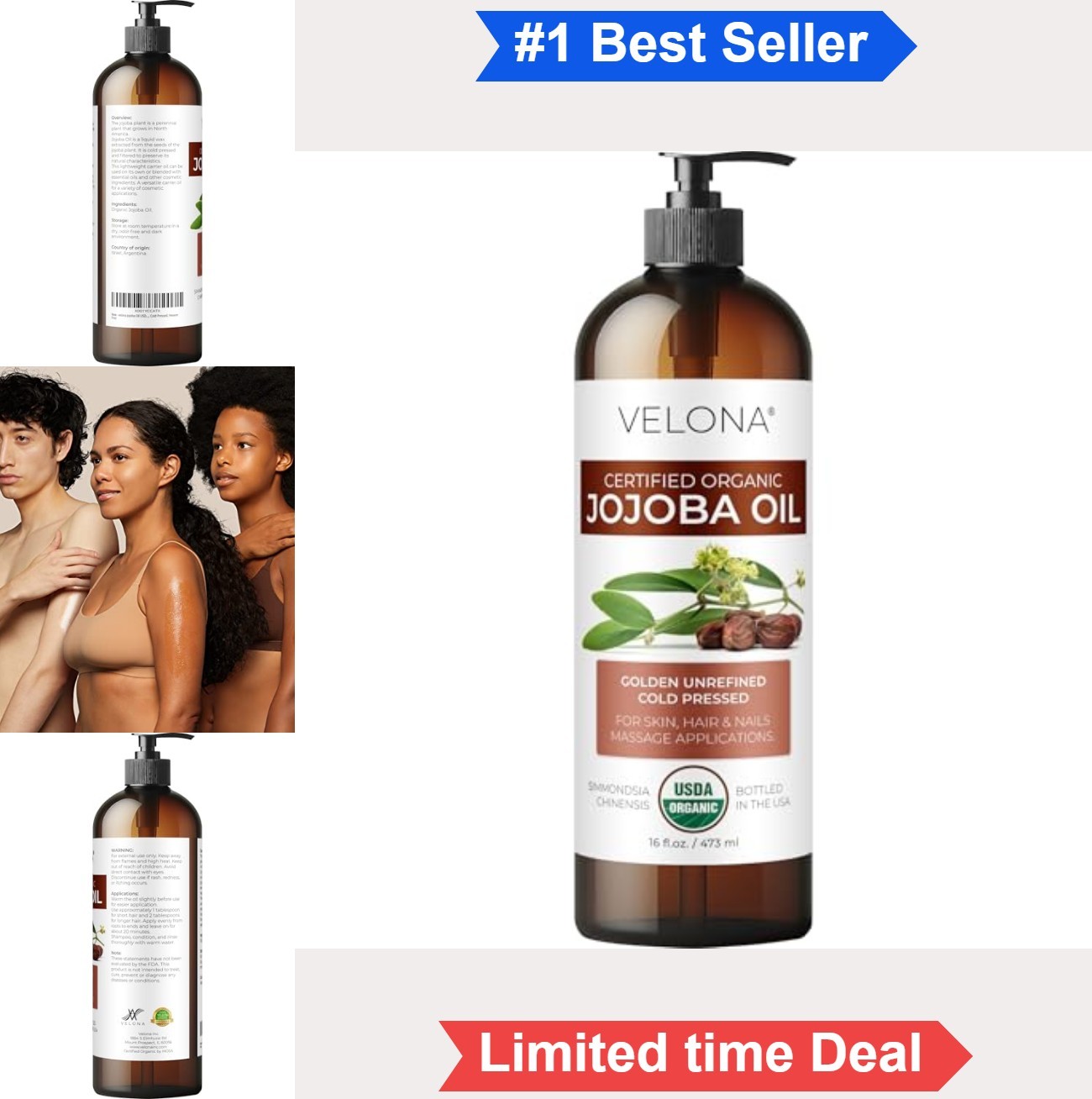 USDA Organic Jojoba Oil 16 fl oz Cold Pressed Hexane Free Non GMO Pump for Hair