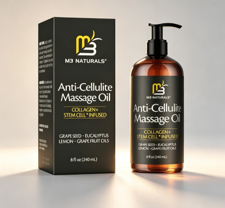 M3 Naturals Anti-Cellulite Massage Oil, Collagen & Stem Cell Infused, 8 fl oz