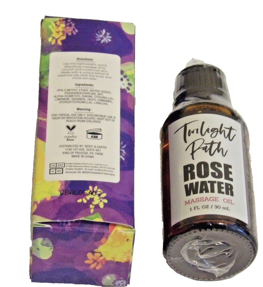 Twilight Path Rose Water Massage Oil 1 FL OZ New & Sealed Cruelty-Free