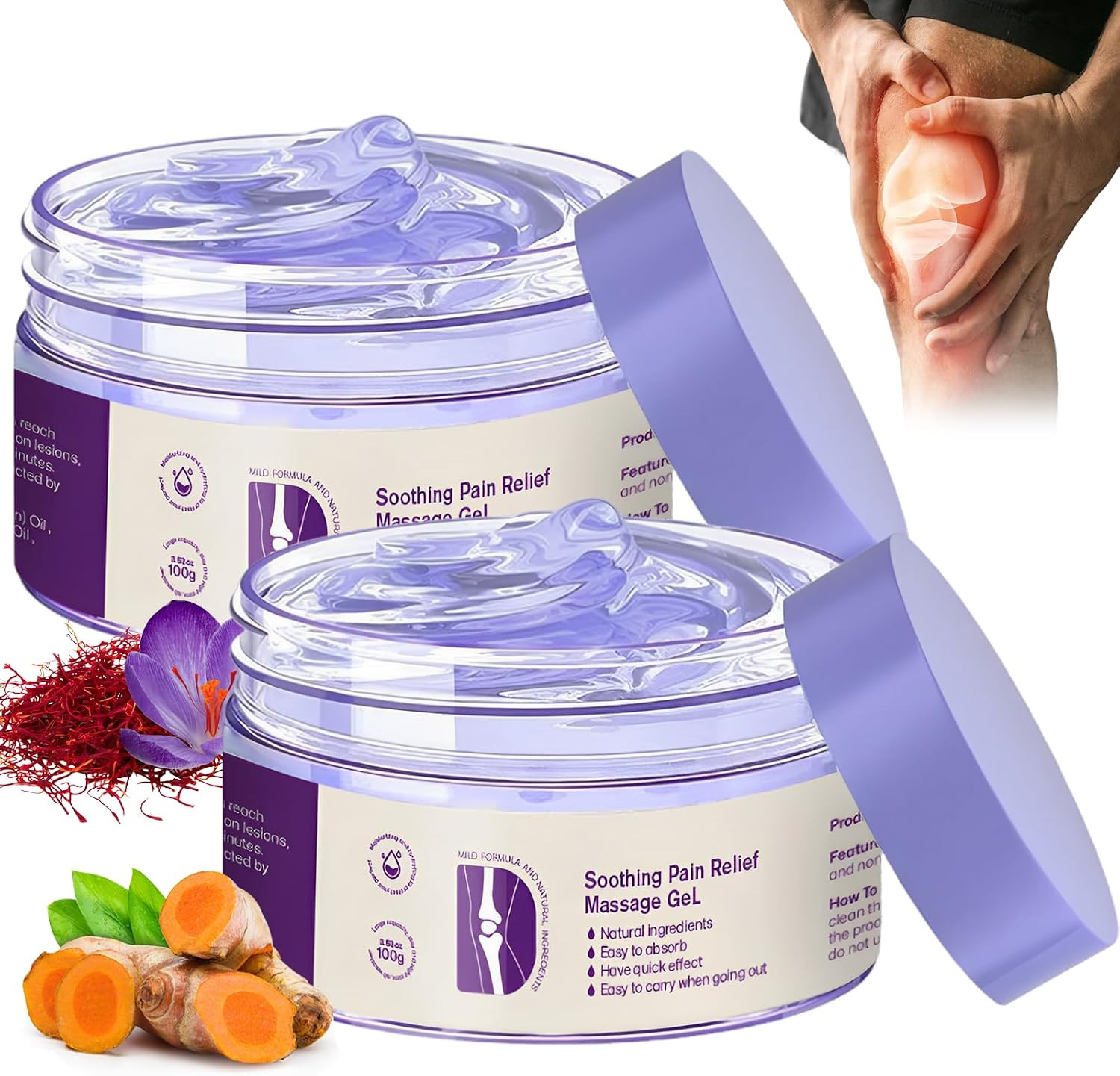 2PCS Purple Joint Gel Cream for Pain Relief Knees Back Neck Hands Feet Massage