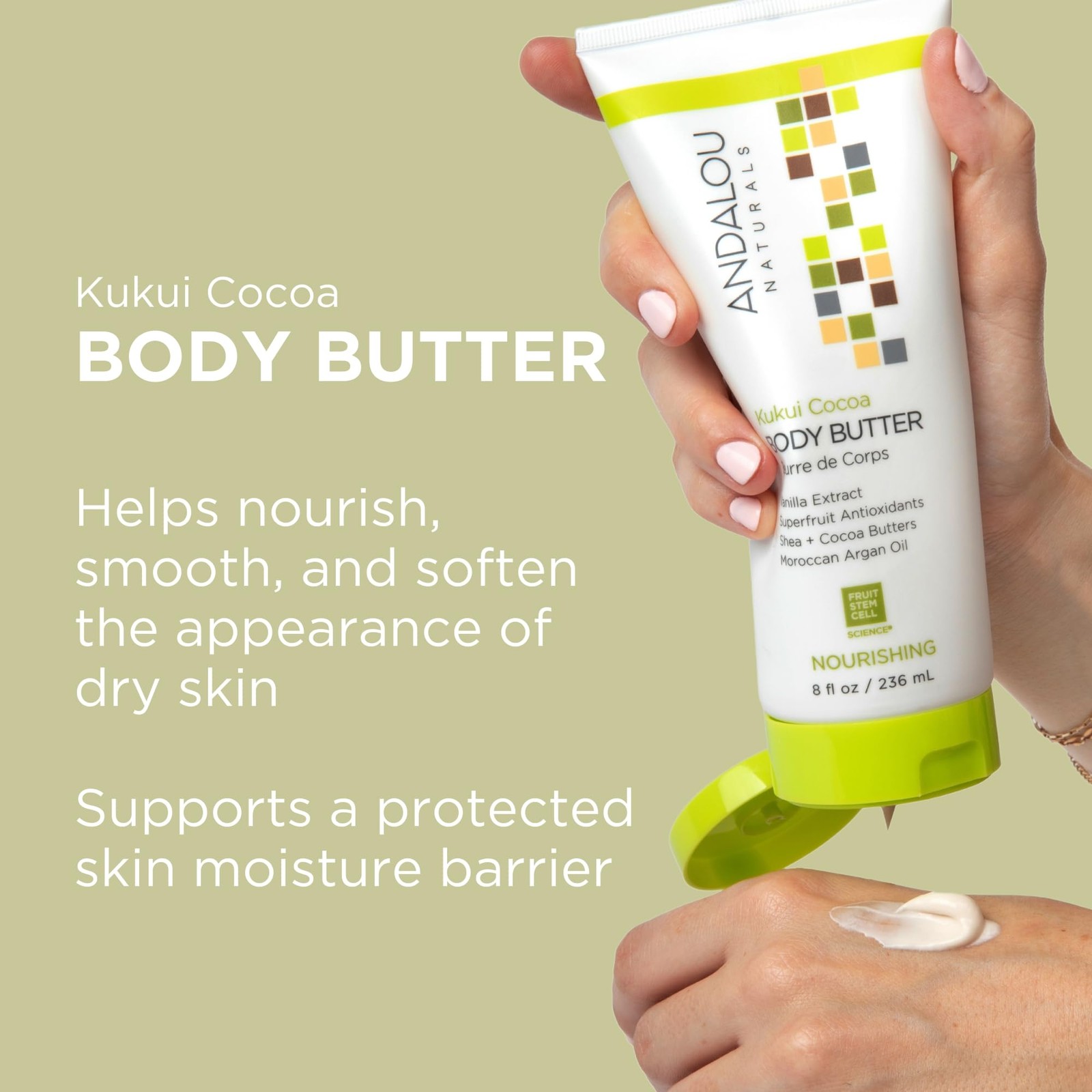 Andalou Naturals Body Butter, Kukui Cocoa 8 Fl Oz (Pack of 1), GREEN,WHITE