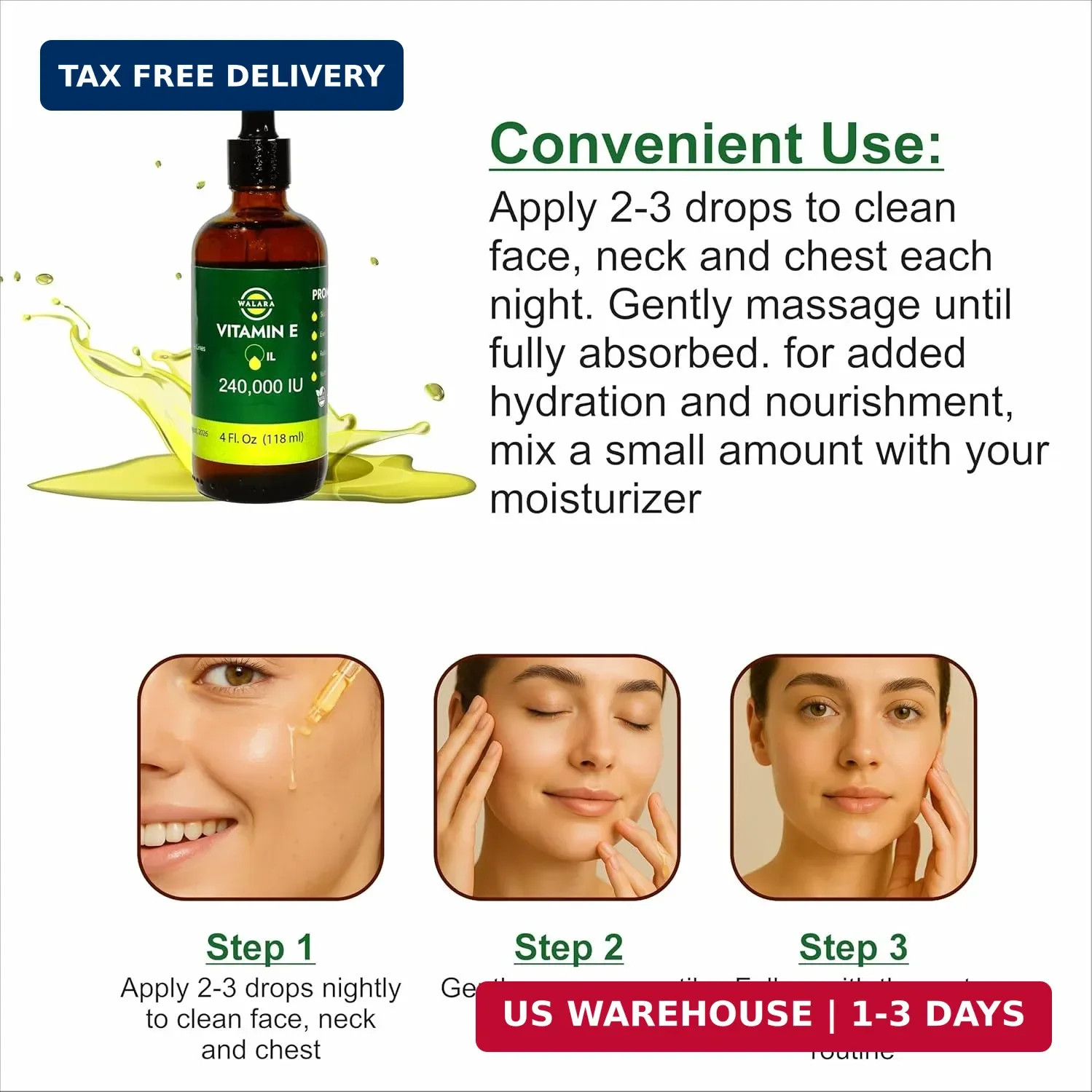 Vitamin E Oil 100% Pure 240,000 IU (4oz) | Natural, Non-GMO, for Skin, Hair, Pre