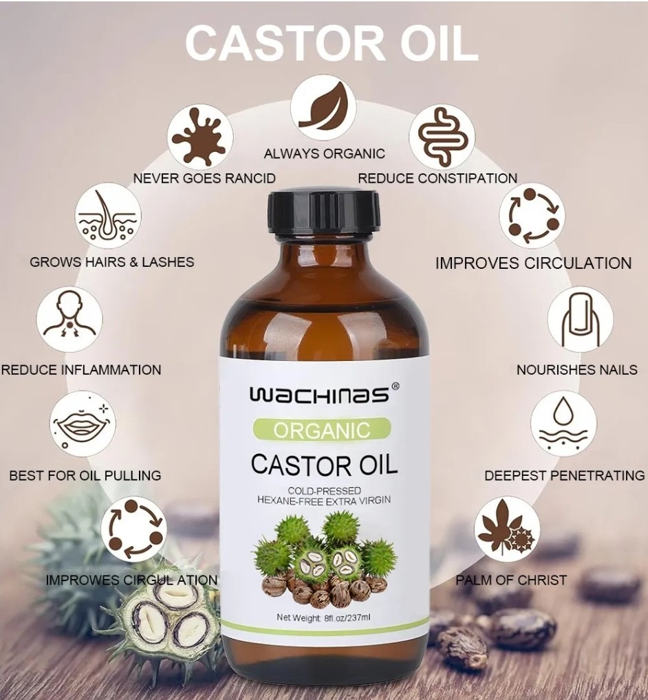 Organic Castor Oil 8 oz Cold Pressed Hexane Free Extra Virgin Glass Bottle Pure