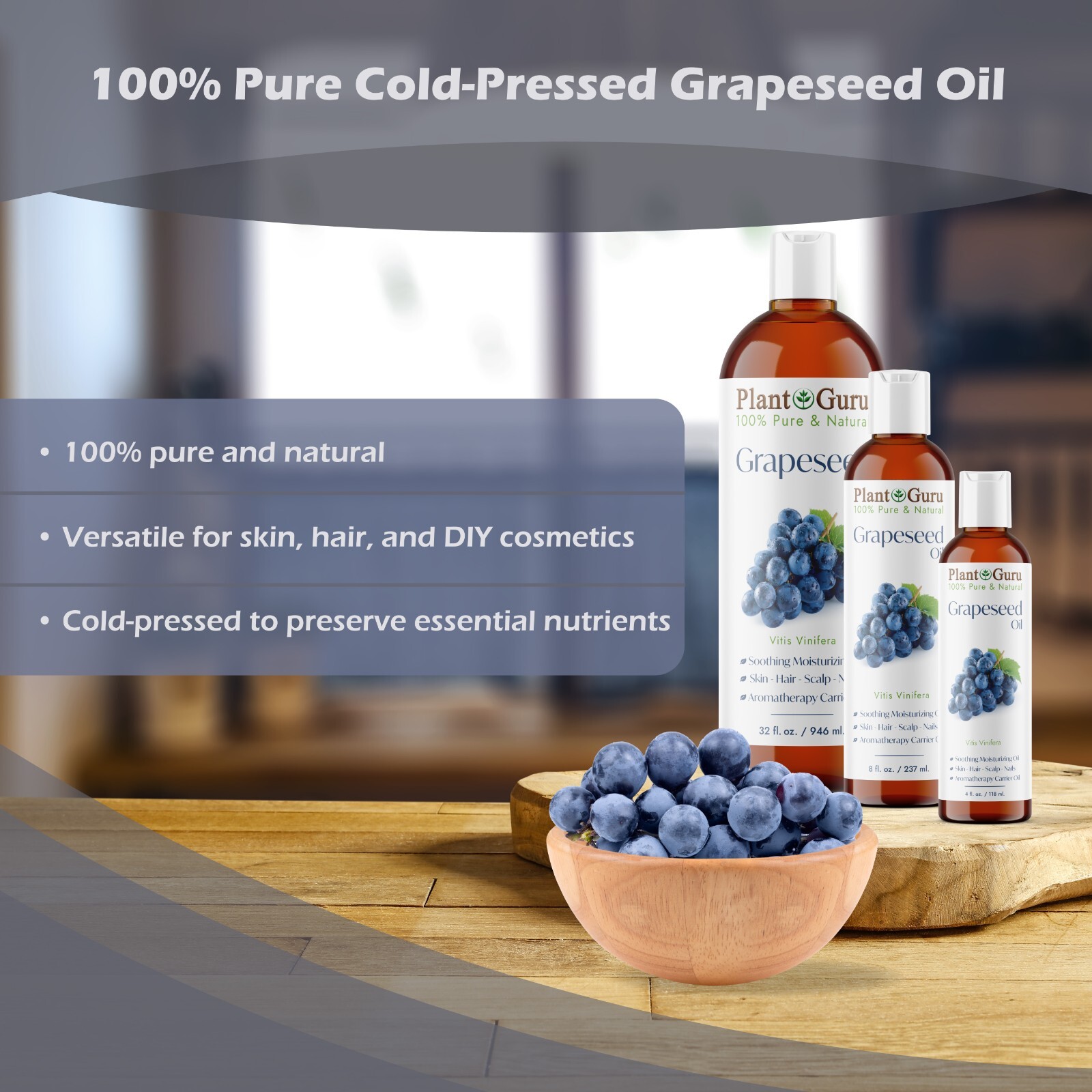 Grapeseed Oil 4 oz. Cold Pressed 100% Pure Natural For Skin, Face, Hair, Massage