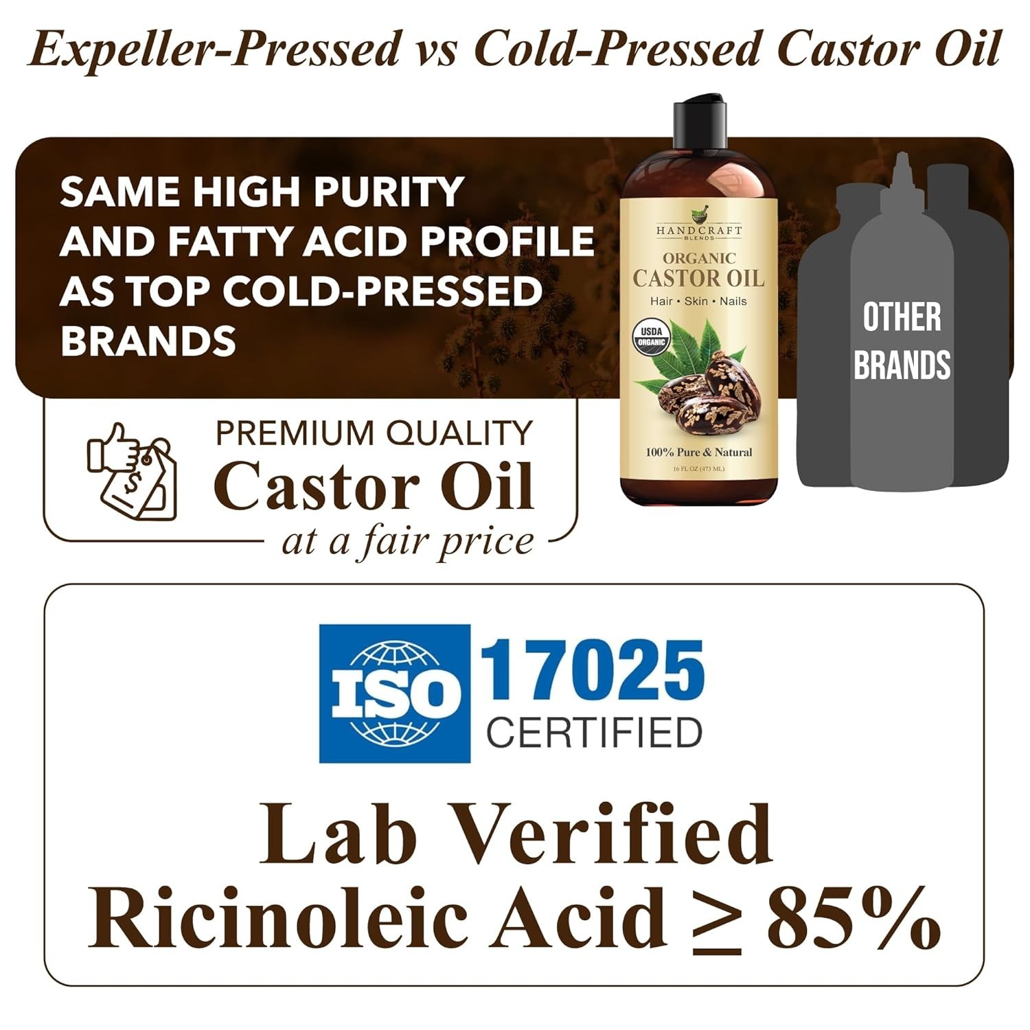 20Oz 100% Pure Castor Oil – Cold-Pressed Unrefined Hexane-Free – USP Grade