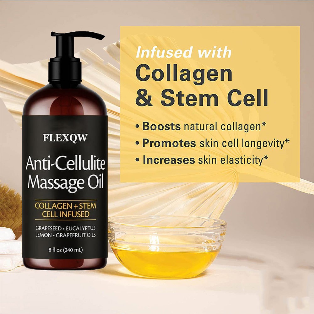 240ML Anti Cellulite Massage Oil 8 oz With Collagen& Stem Cell Skin Toning Firm