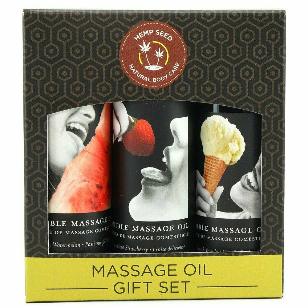 Earthly Body Edible Massage Oil Gift Set – Strawberry Vanilla and Watermelon
