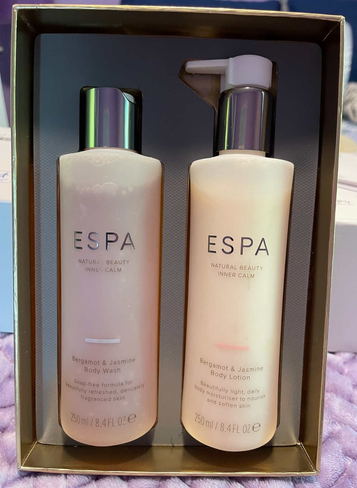 ESPA NATURAL BEAUTY INNER CALM BERGAMOT & JASMINE BODY WASH & LOTION 8.4 OZ EA